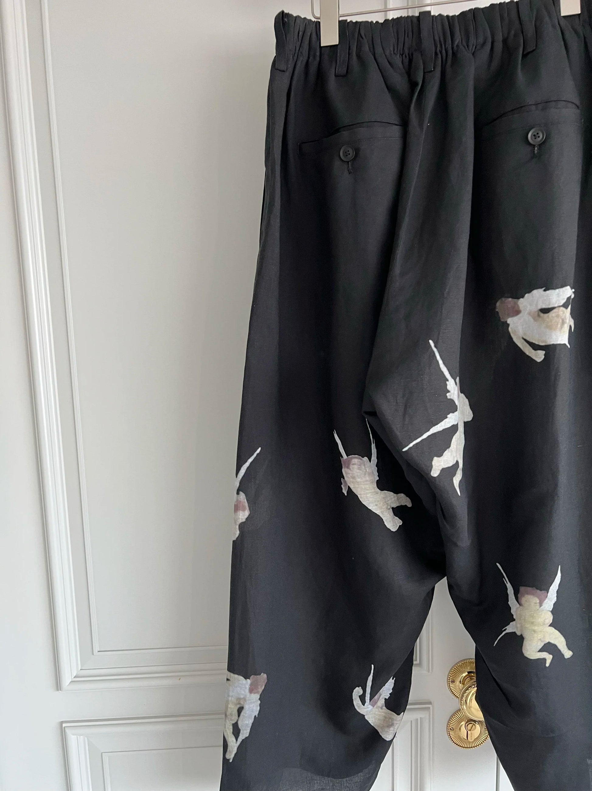 FANTASTIC Pantalon design original Pantalon Cupidon Angel imprimé en lin Pantalon à jambes larges Pantalon décontracté ample