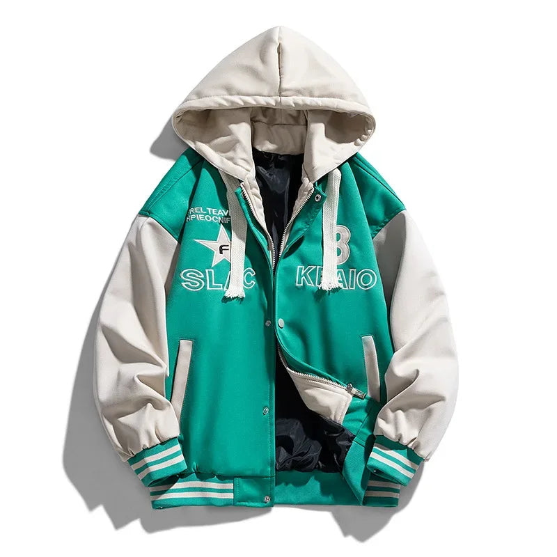 Vestes de Baseball à capuche pour hommes, Streetwear tendance, nouvelle mode polaire chaude d'hiver, faux manteaux deux pièces amples et décontractés 3XL