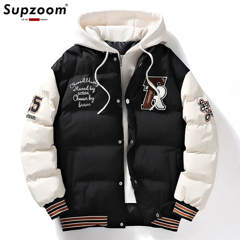 Supzoom nouveauté décontracté broderie hommes hiver à la mode faux deux pièces à capuche pain costume Couple coton rembourré vestes et manteaux