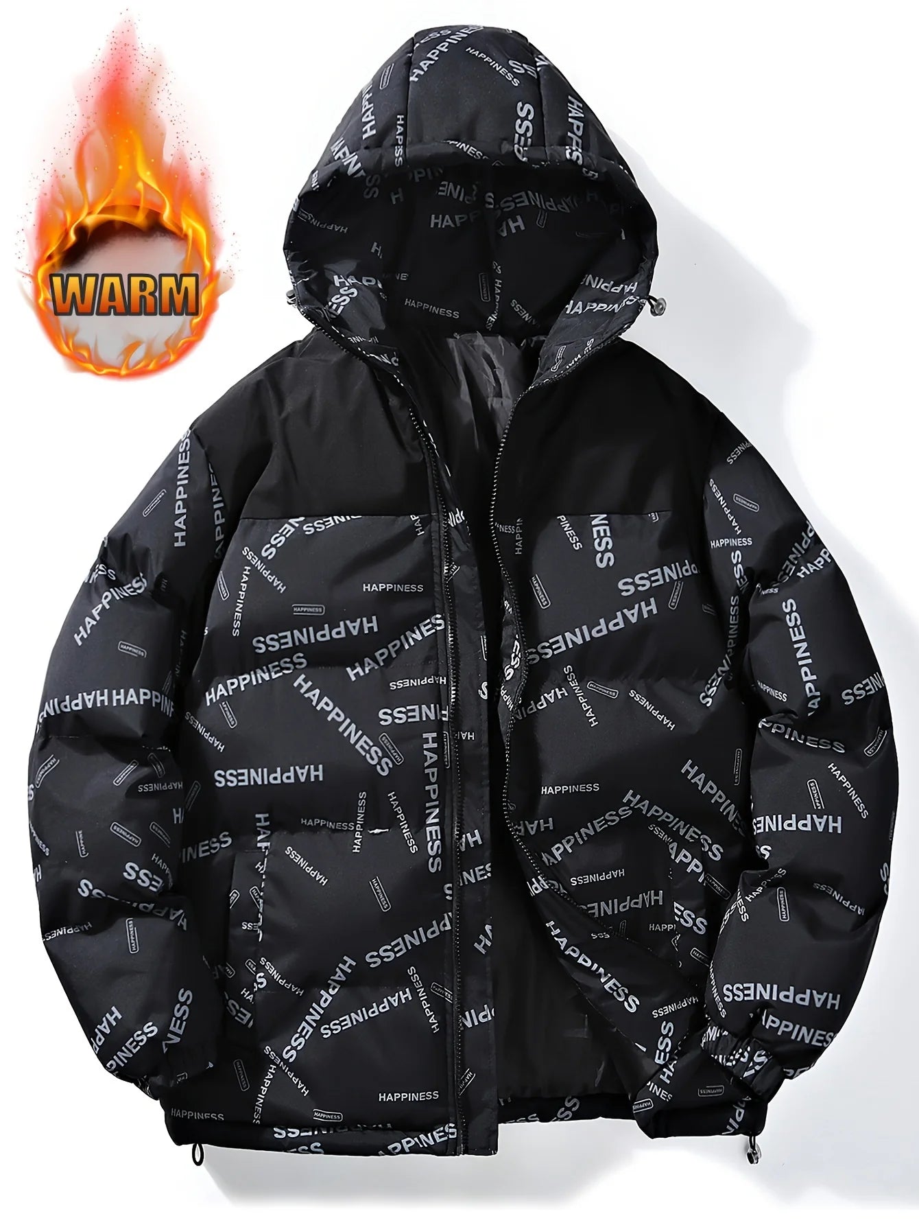 Veste à capuche épaisse coupe-vent pour hommes avec poches et cordon de serrage décontracté lettre imprimée vêtements d'extérieur polyvalents chaud et élégant pour décontracté