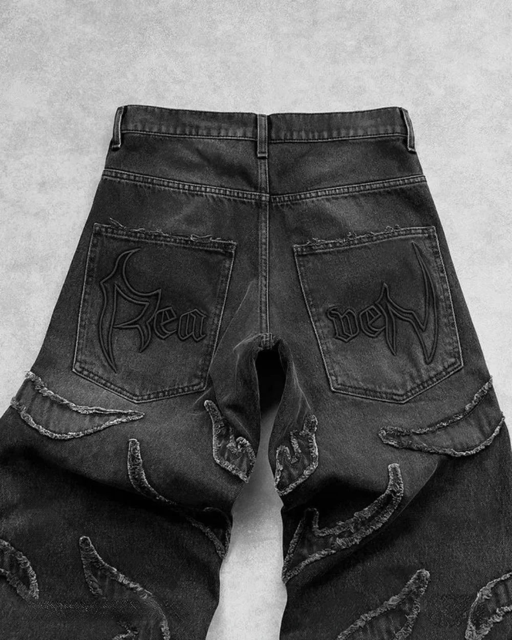Nouveau Y2K Harajuku rétro graphique Patch jean Hip Hop gothique bord brut broderie noir Baggy jean jambe large Denim pantalon hommes femmes