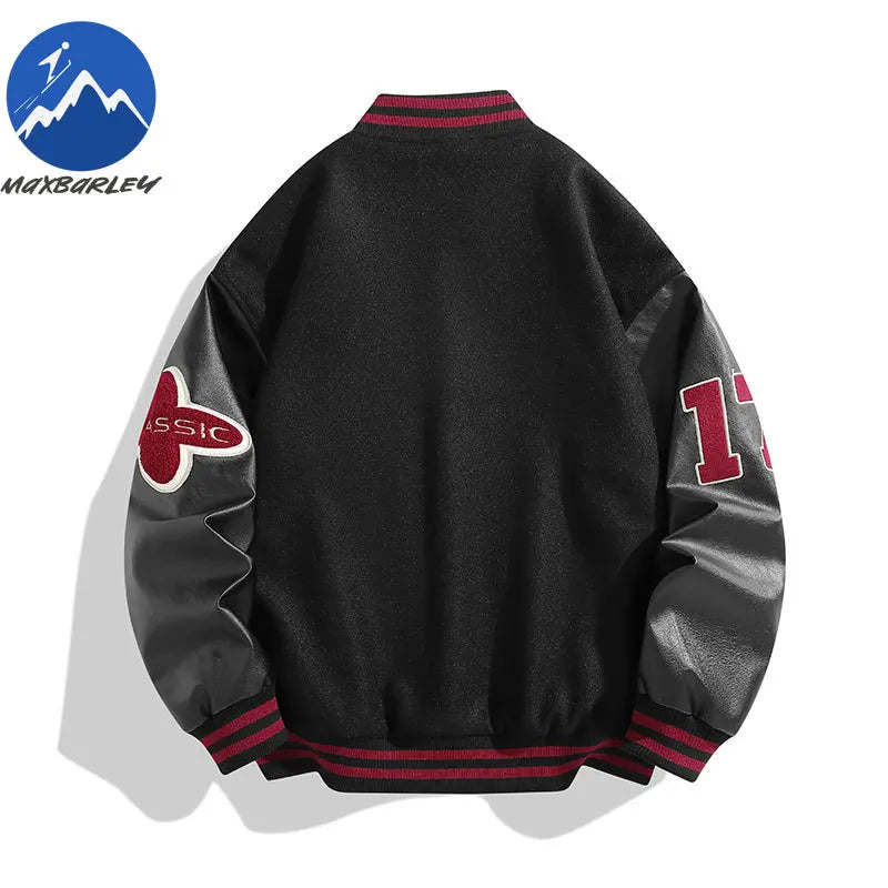 Maxbarley Hip Hop veste de Baseball américaine hommes femmes 2025 automne moto PU cuir Patchwork vestes rue coupe-vent manteau