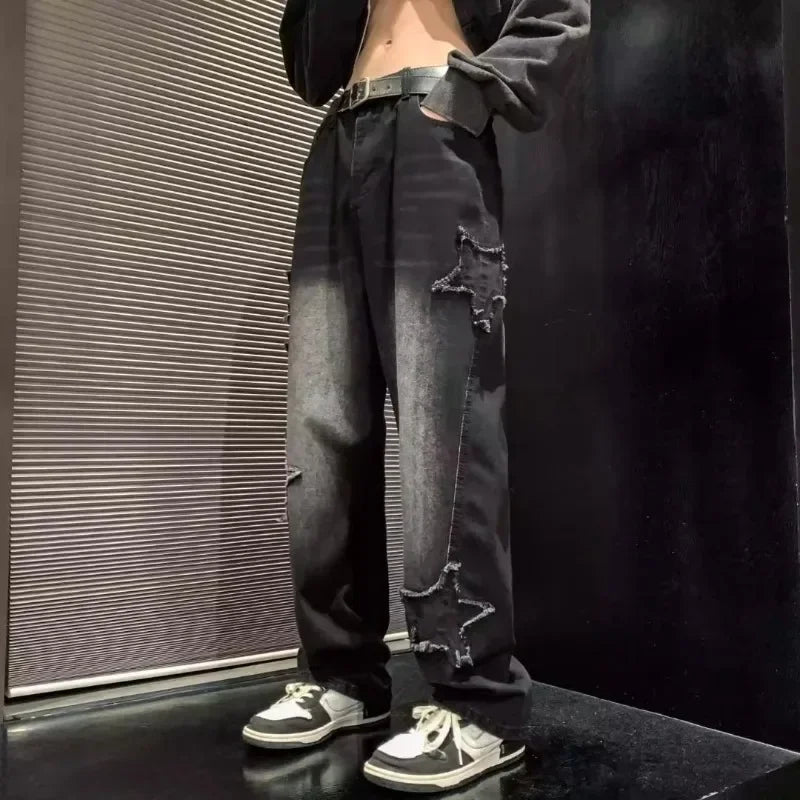 2025 nouvelle mode étoiles serviette broderie marron hommes jean Pantalon Y2K vêtements droit Hip Hop coton Pantalon Homme
