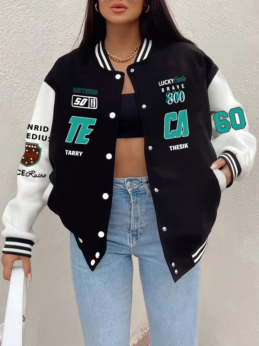 Lucky Battle Brave imprime manteaux femmes confortable ample maillot de Baseball hiver polaire chaud vestes bases décontracté femme vêtements