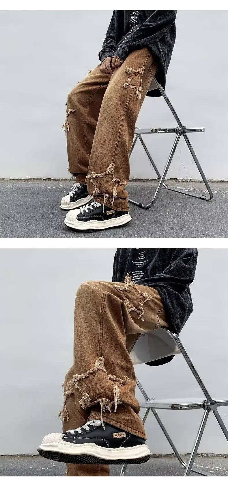 2025 nouvelle mode étoiles serviette broderie marron hommes jean Pantalon Y2K vêtements droit Hip Hop coton Pantalon Homme