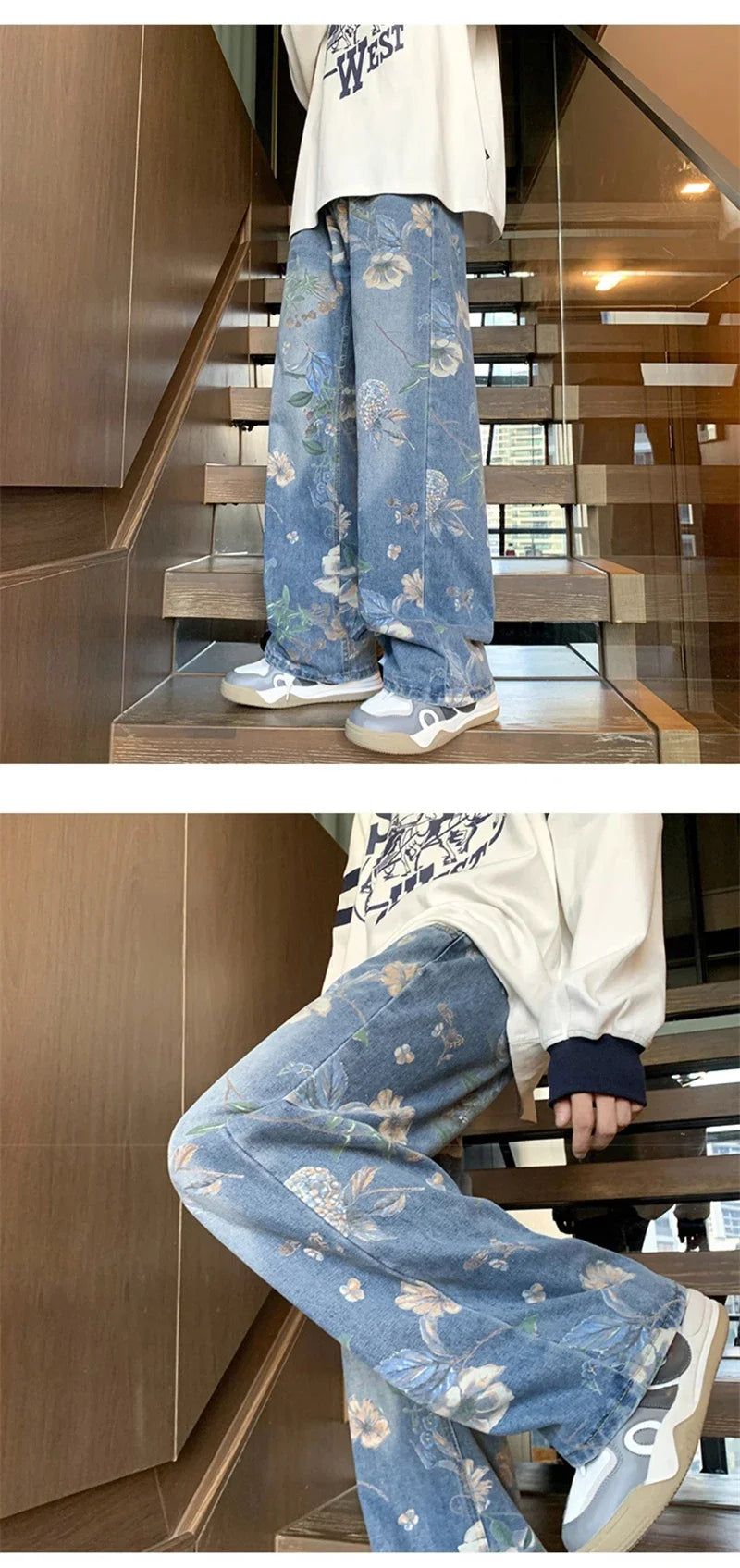 Jean imprimé Floral pour hommes, pantalon en Denim Vintage Y2K, mode Hip Hop, Baggy à jambes larges, Streetwear, nouvelle collection automne 2024