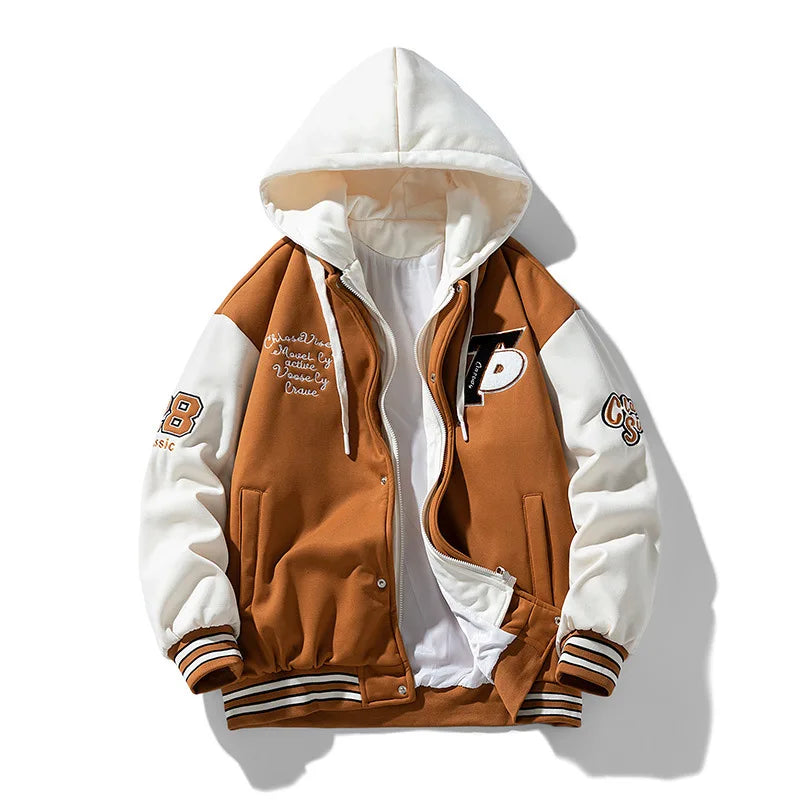 Nouvelle mode hommes vestes de Baseball à capuche mâle faux deux pièces sweat vestes manteaux d'hiver qualité homme Cardigan sweats 3XL