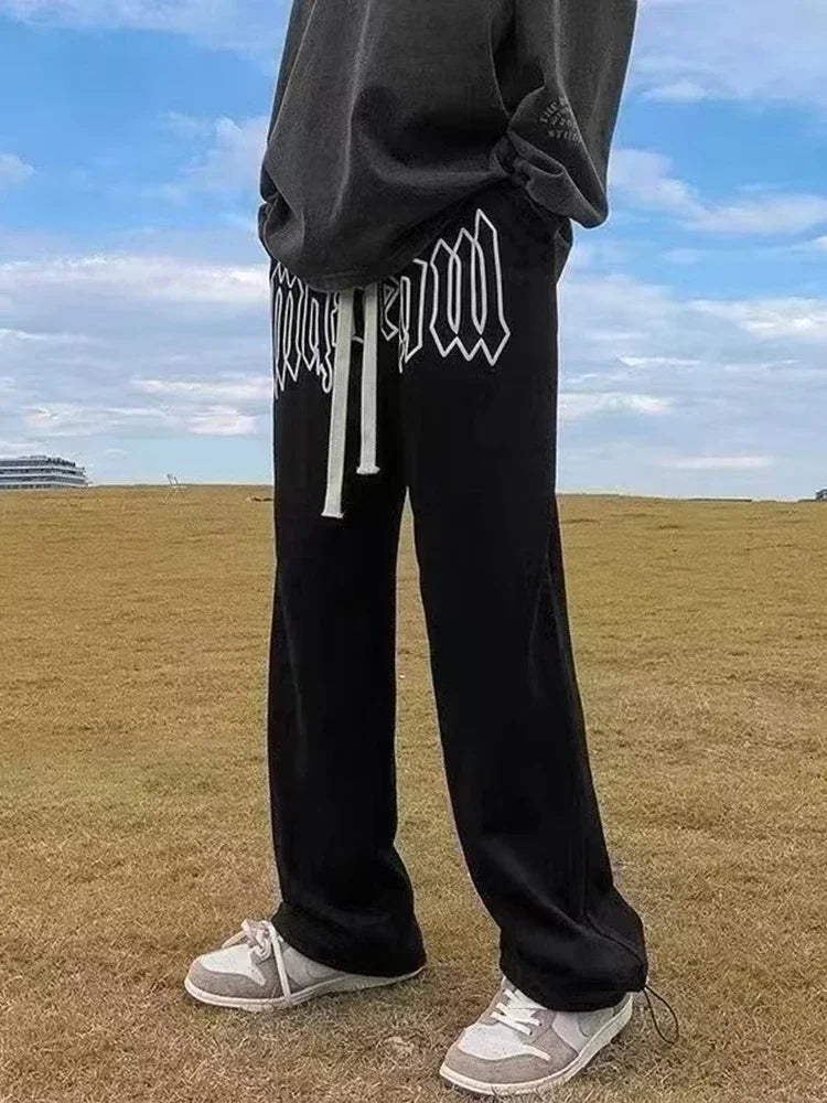 Style américain lettre imprimer pantalon droit pour hommes haute rue pantalon ample décontracté Joggers Hip Hop cordon pantalons de survêtement
