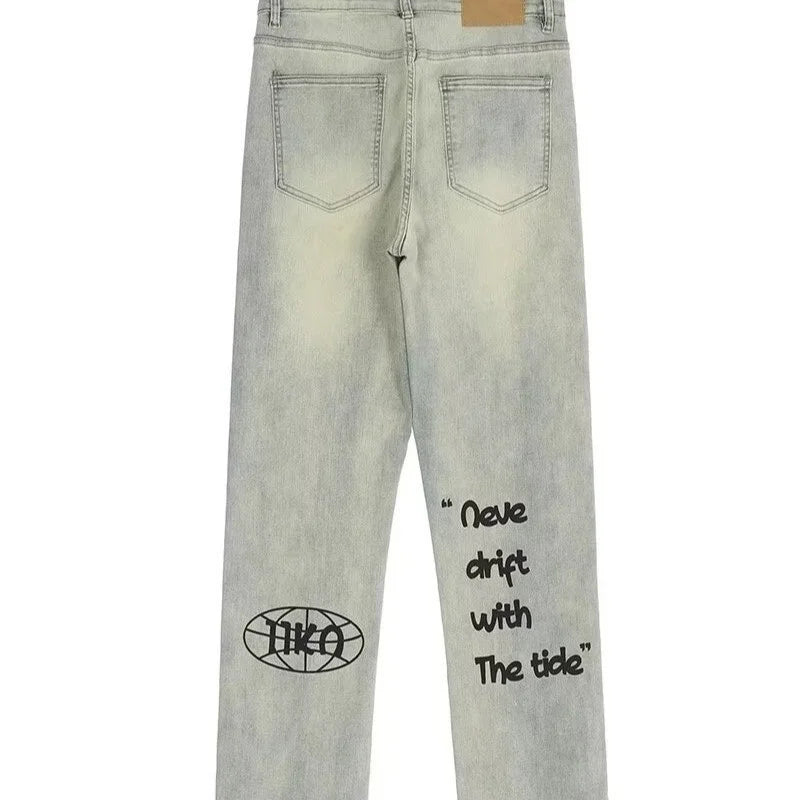 Jean Baggy avec lettres gothiques américaines pour hommes, pantalon en Denim droit rétro Harajuku Y2K, Hip Hop, mode imprimée