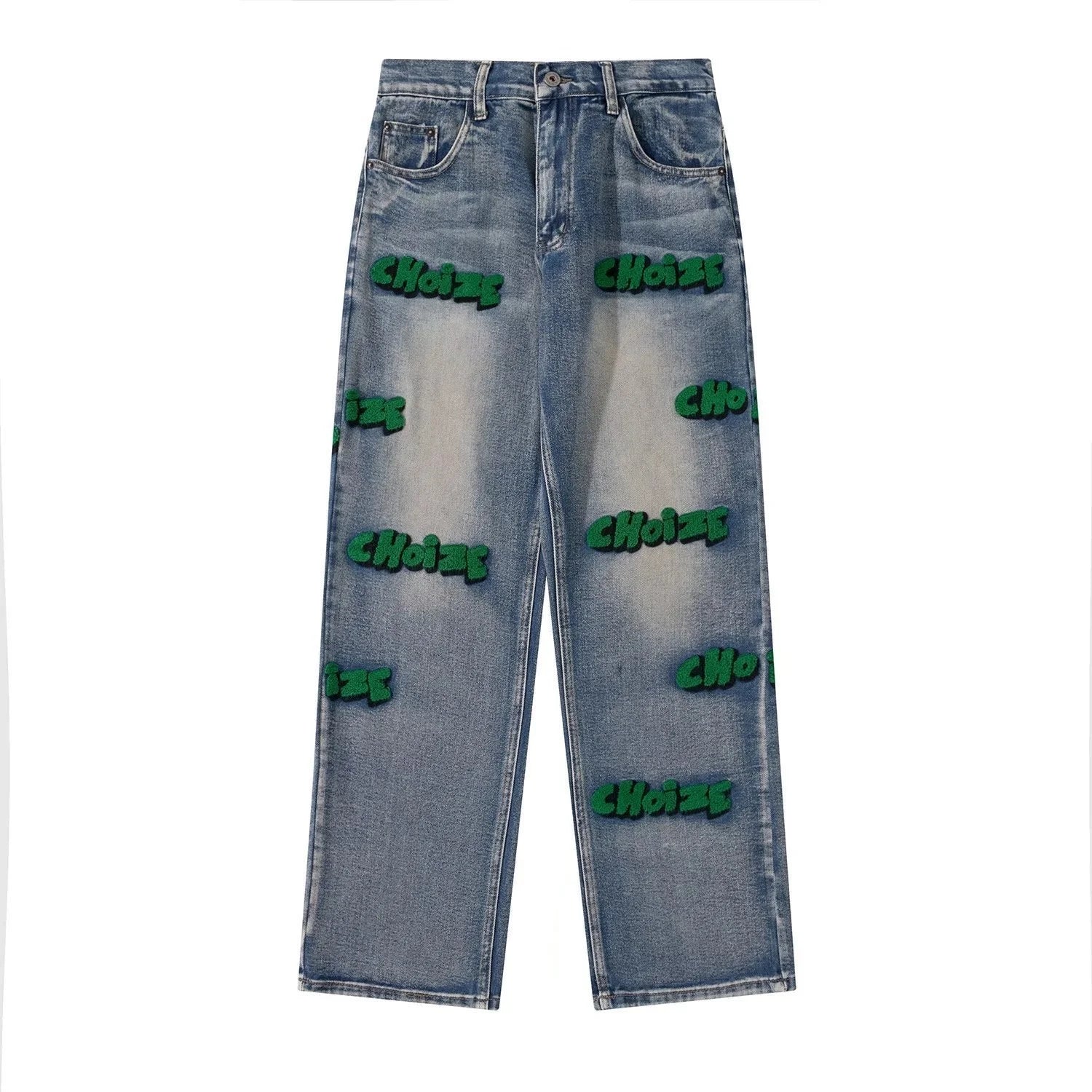 Feynzz broderie haute rue style hiphop flocage jean automne pantalon à jambes larges pour hommes et femmes taille haute jeans mode