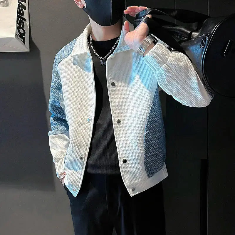Mn-Vestes décontractées épissées pour hommes, col rabattu, combinaison coréenne à simple boutonnage, couleurs durables, nouveaux abonnés, automne, hiver