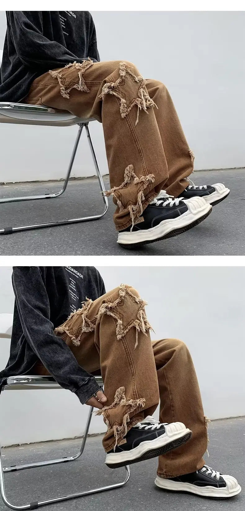 2025 nouvelle mode étoiles serviette broderie marron hommes jean Pantalon Y2K vêtements droit Hip Hop coton Pantalon Homme