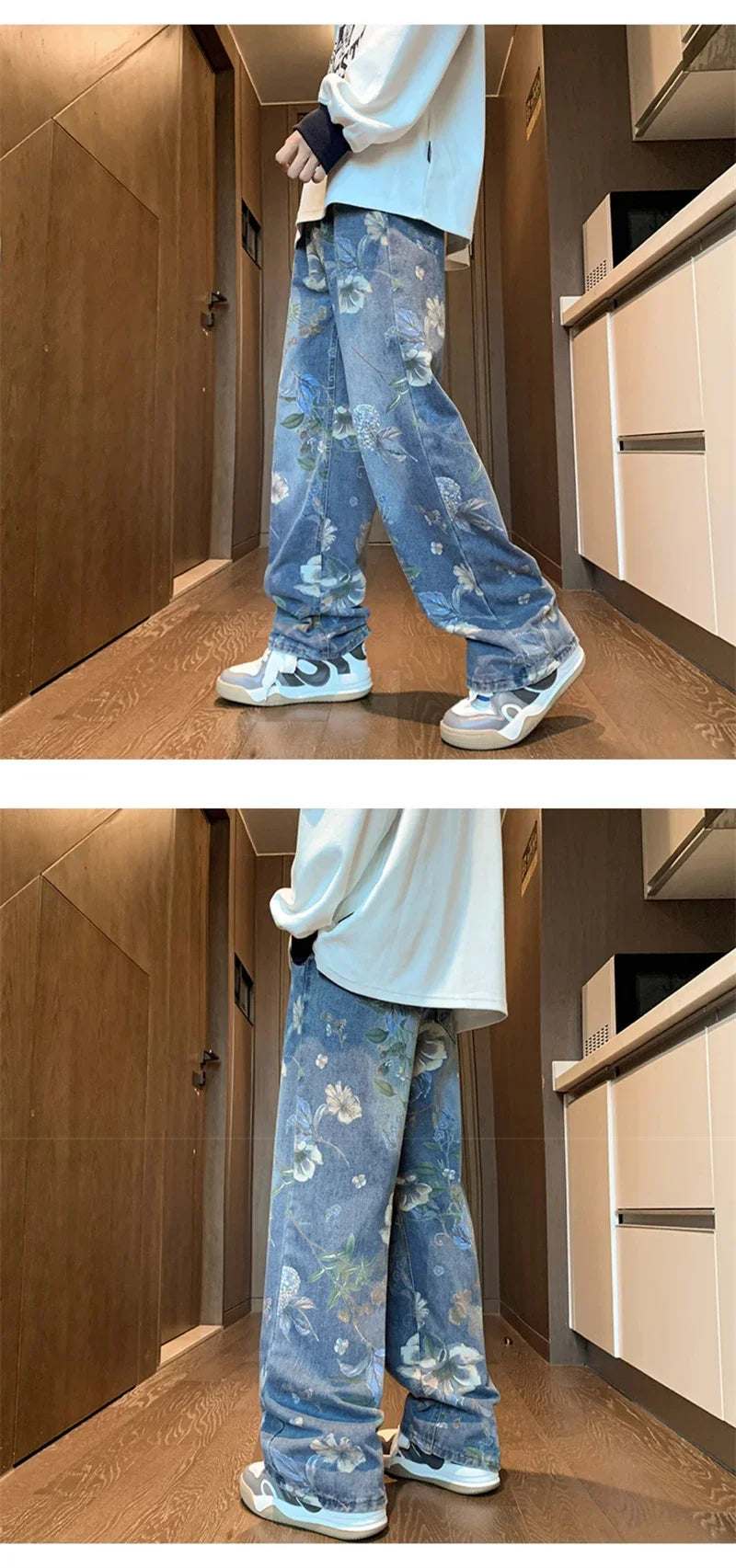 Jean imprimé Floral pour hommes, pantalon en Denim Vintage Y2K, mode Hip Hop, Baggy à jambes larges, Streetwear, nouvelle collection automne 2024