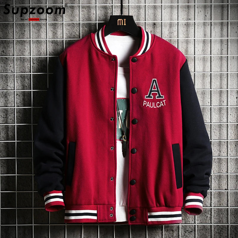 Supership-Blouson aviateur en coton de style preppy, manches côtelées brodées, vêtements de baseball, décontracté, marque, automne, hiver, nouveauté