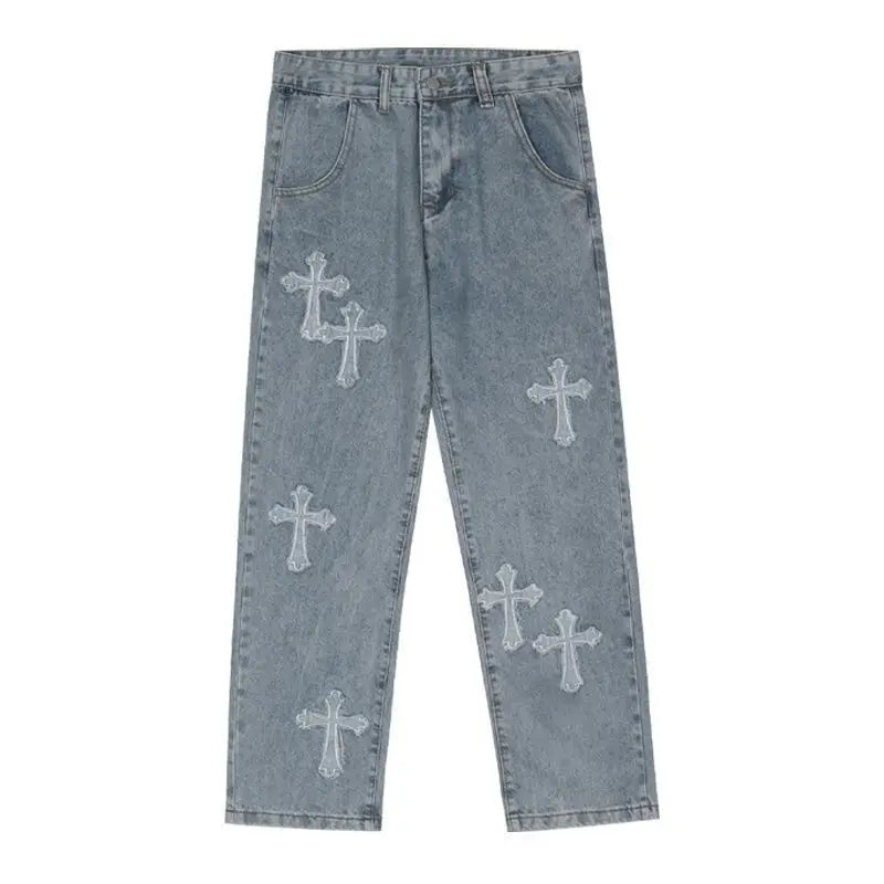 Streetwear Hip Hop taille basse pour hommes coréen Y2k mode pantalon croix Denim pantalon Baggy jean femmes Cargo pantalon Punk vêtements