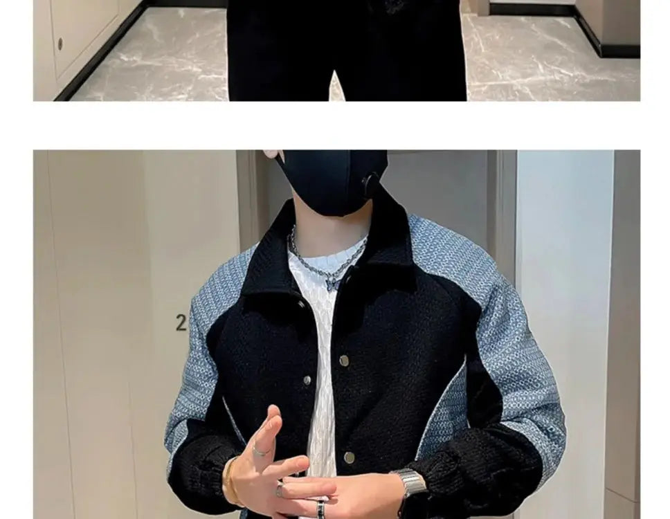 Mn-Vestes décontractées épissées pour hommes, col rabattu, combinaison coréenne à simple boutonnage, couleurs durables, nouveaux abonnés, automne, hiver
