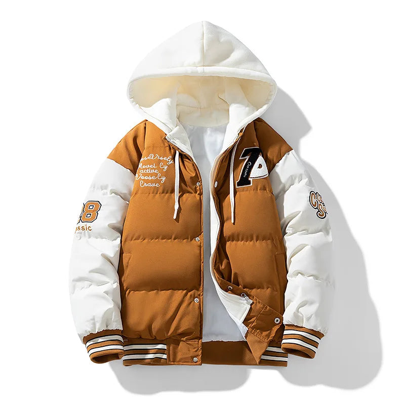 2025 nouvelle veste en coton hommes hiver jeunesse épaissi vers le bas manteau à capuche faux deux pièces mode Parka décontractée vêtements d'extérieur chauds grande taille