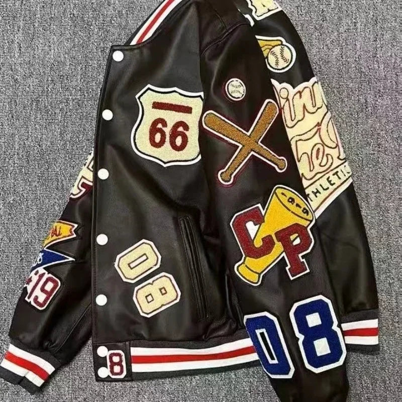 Uniformes de baseball en brique chaude avec lettres brodées lourdes pour hommes et femmes, hauts américains d'automne et d'hiver, tendance de la mode rétro