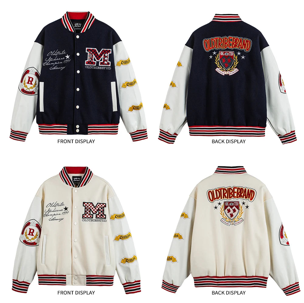 Printemps automne stade prix lettre M broderie université Baseball Bomber veste hommes unisexe femmes Couple varsité veste Streetwear
