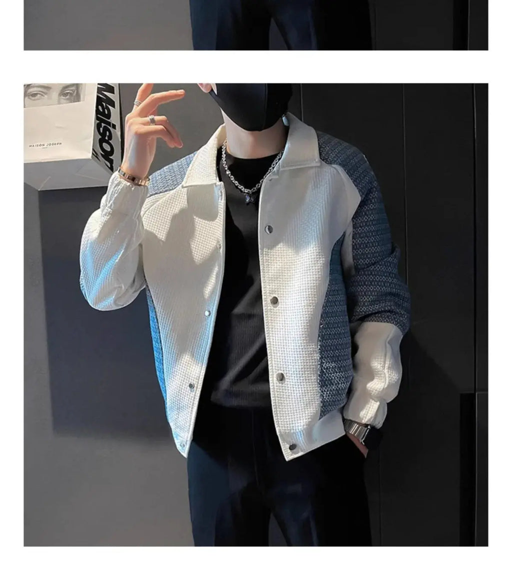 Mn-Vestes décontractées épissées pour hommes, col rabattu, combinaison coréenne à simple boutonnage, couleurs durables, nouveaux abonnés, automne, hiver