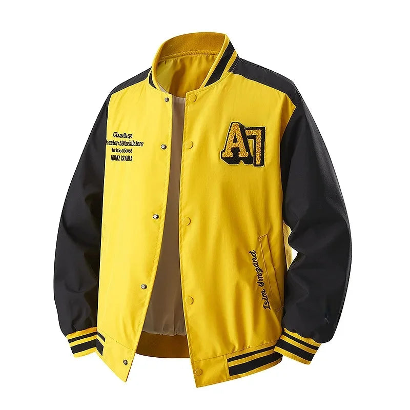Veste de Baseball rétro américaine pour hommes, col montant, vêtements d'extérieur décontractés, coupe ample, manteau de printemps et d'automne