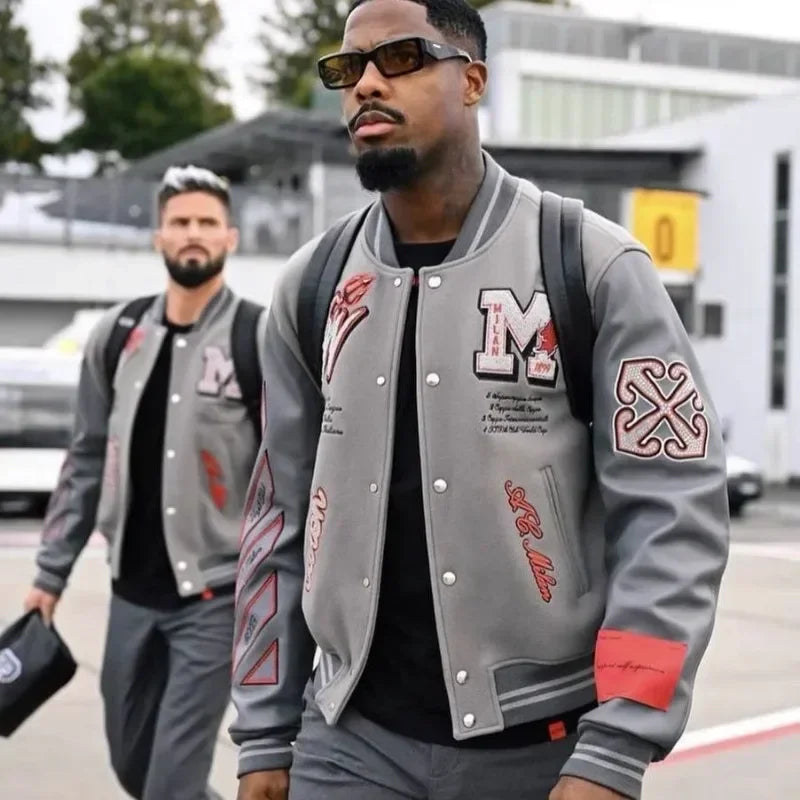 Uniformes de baseball en brique chaude avec lettres brodées lourdes pour hommes et femmes, hauts américains d'automne et d'hiver, tendance de la mode rétro