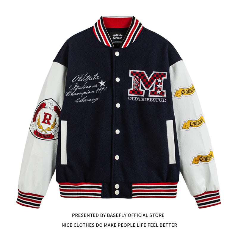 Printemps automne stade prix lettre M broderie université Baseball Bomber veste hommes unisexe femmes Couple varsité veste Streetwear