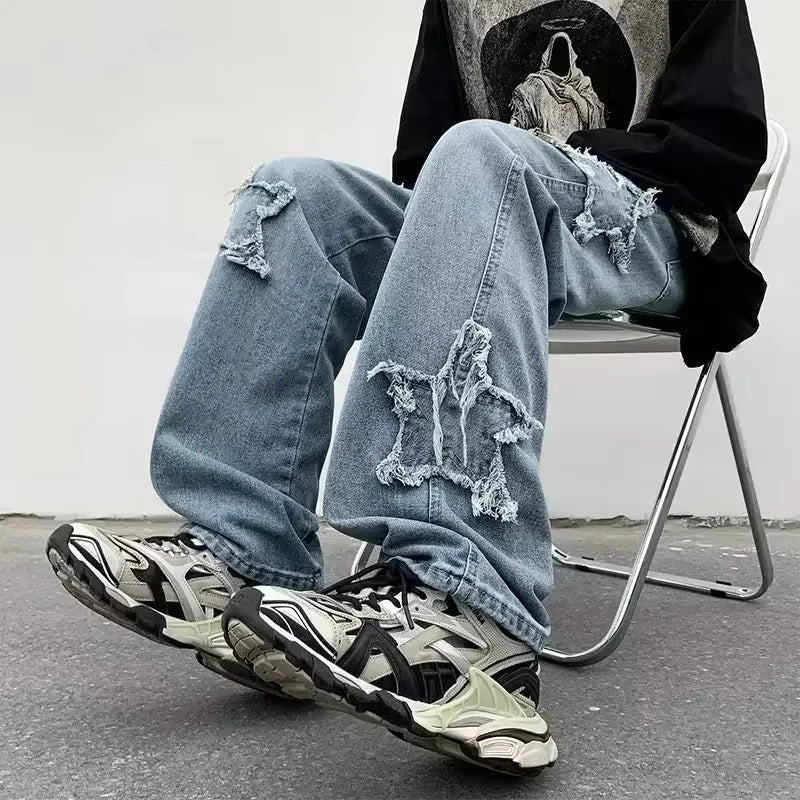 2025 nouvelle mode étoiles serviette broderie marron hommes jean Pantalon Y2K vêtements droit Hip Hop coton Pantalon Homme