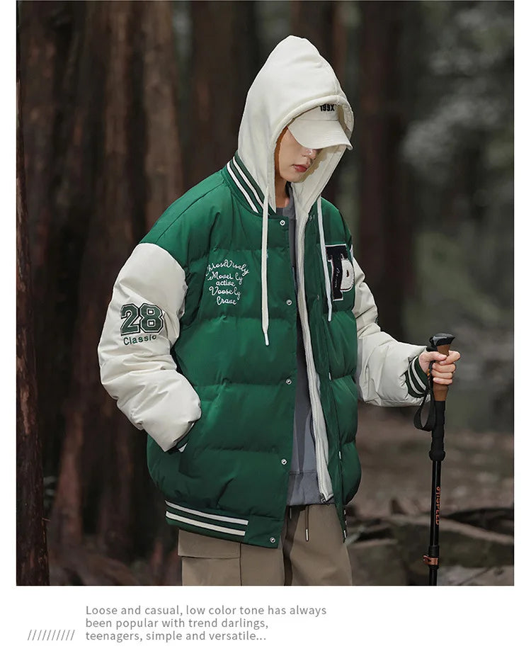 2025 nouvelle veste en coton hommes hiver jeunesse épaissi vers le bas manteau à capuche faux deux pièces mode Parka décontractée vêtements d'extérieur chauds grande taille
