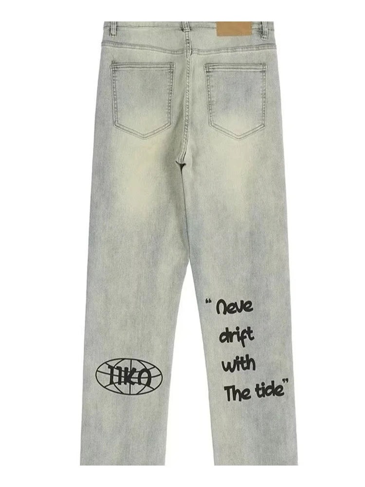 Jean Baggy avec lettres gothiques américaines pour hommes, pantalon en Denim droit rétro Harajuku Y2K, Hip Hop, mode imprimée