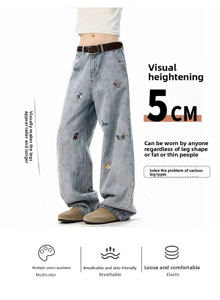 【Mirrordust】 Jean Vintage brodé de Style américain pour hommes, pantalon ample à jambes larges, polyvalent, longueur au sol