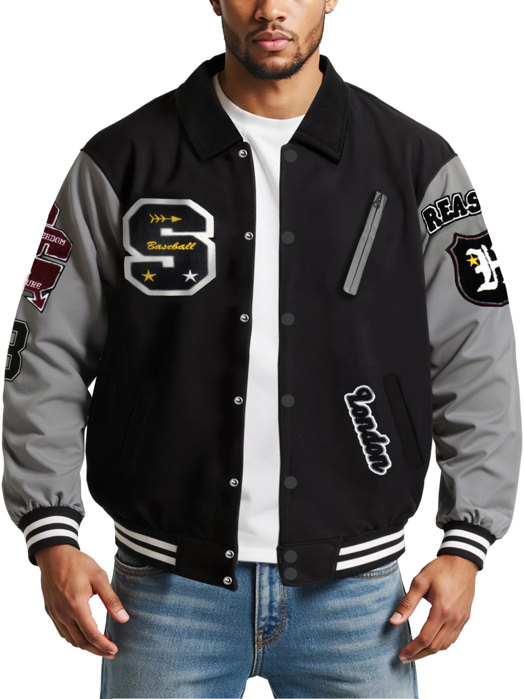 Veste bombardier Vintage à col rabattu pour homme, manteau ample avec lettres brodées, veste de moto, veste de Baseball universitaire automne/hiver