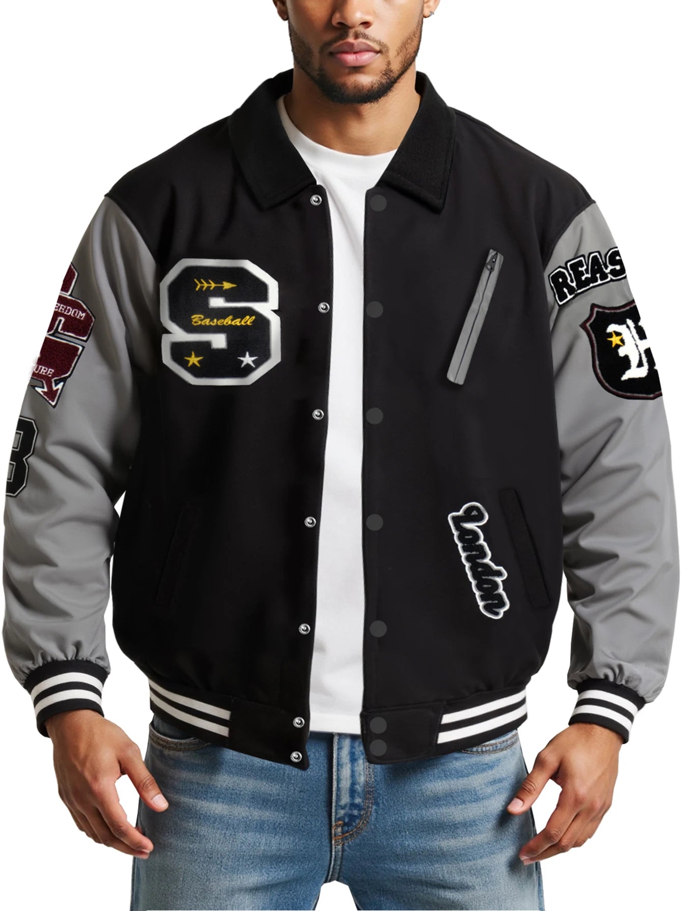 Veste bombardier Vintage à col rabattu pour homme, manteau ample avec lettres brodées, veste de moto, veste de Baseball universitaire automne/hiver