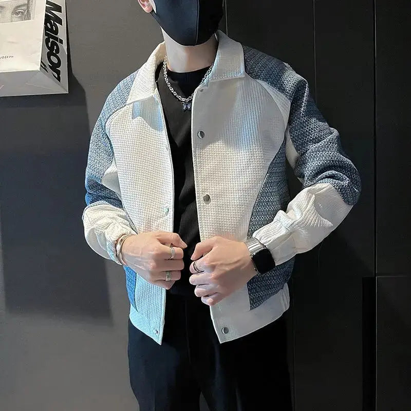 Mn-Vestes décontractées épissées pour hommes, col rabattu, combinaison coréenne à simple boutonnage, couleurs durables, nouveaux abonnés, automne, hiver