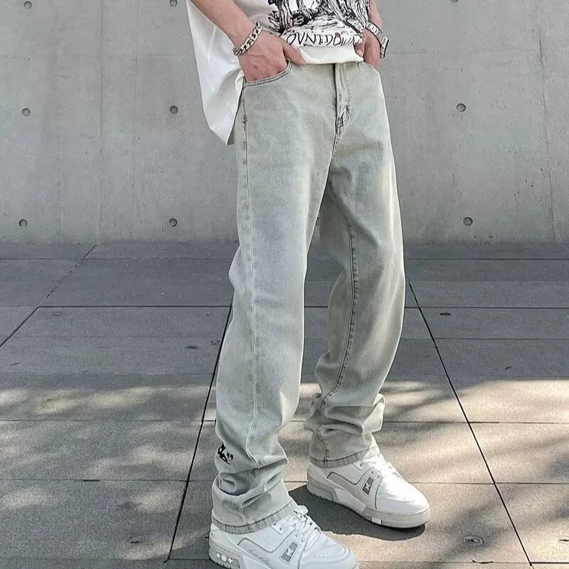 Jean Baggy avec lettres gothiques américaines pour hommes, pantalon en Denim droit rétro Harajuku Y2K, Hip Hop, mode imprimée
