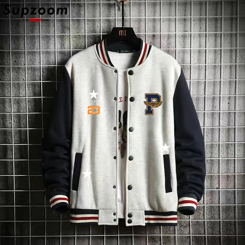Supership-Blouson aviateur en coton épissé pour hommes, uniforme de baseball décontracté, manches côtelées régulières, vêtements de marque, sourire à la mode, nouveauté