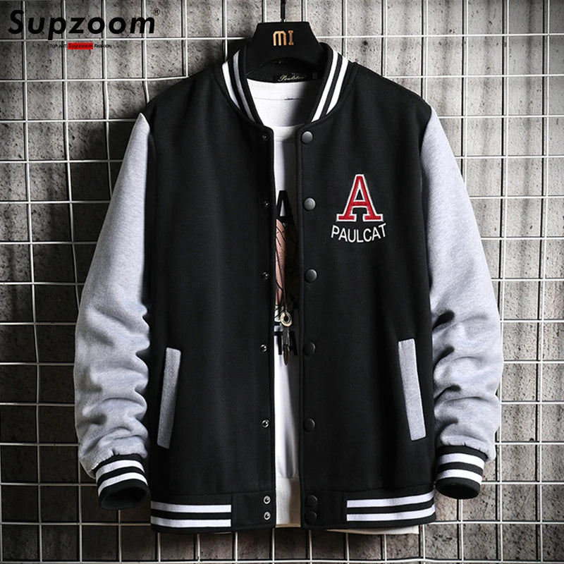 Supership-Blouson aviateur en coton de style preppy, manches côtelées brodées, vêtements de baseball, décontracté, marque, automne, hiver, nouveauté