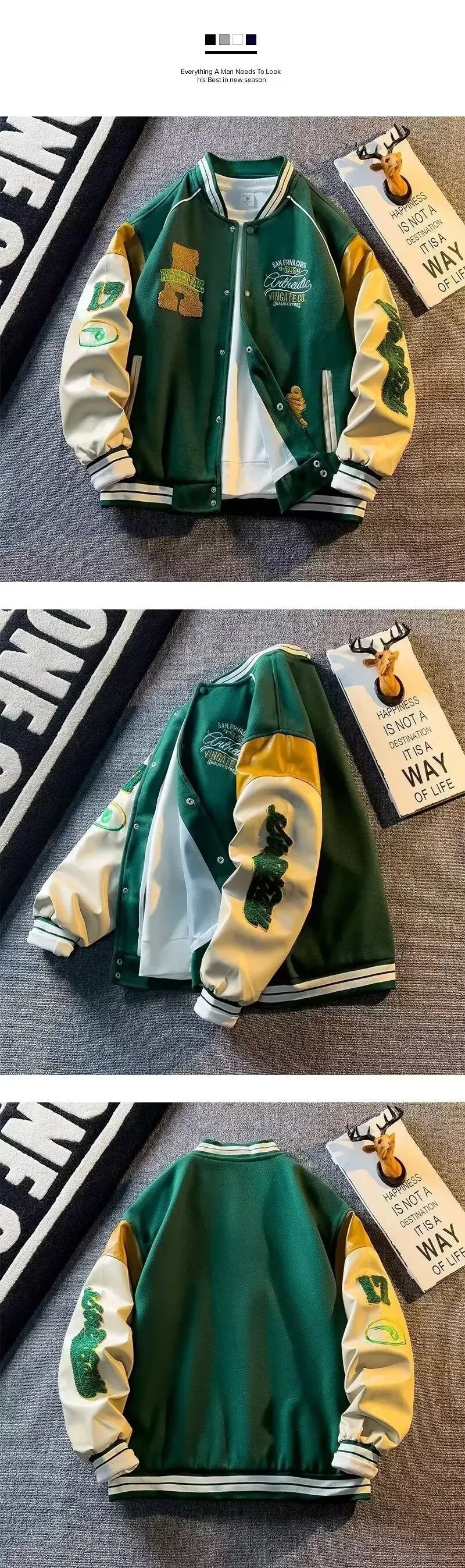 Veste en laine pour hommes, uniforme de Baseball bloqué de couleur, brodé, Vintage coréen, Patchwork, manteau en cuir, vêtements pour hommes, printemps automne