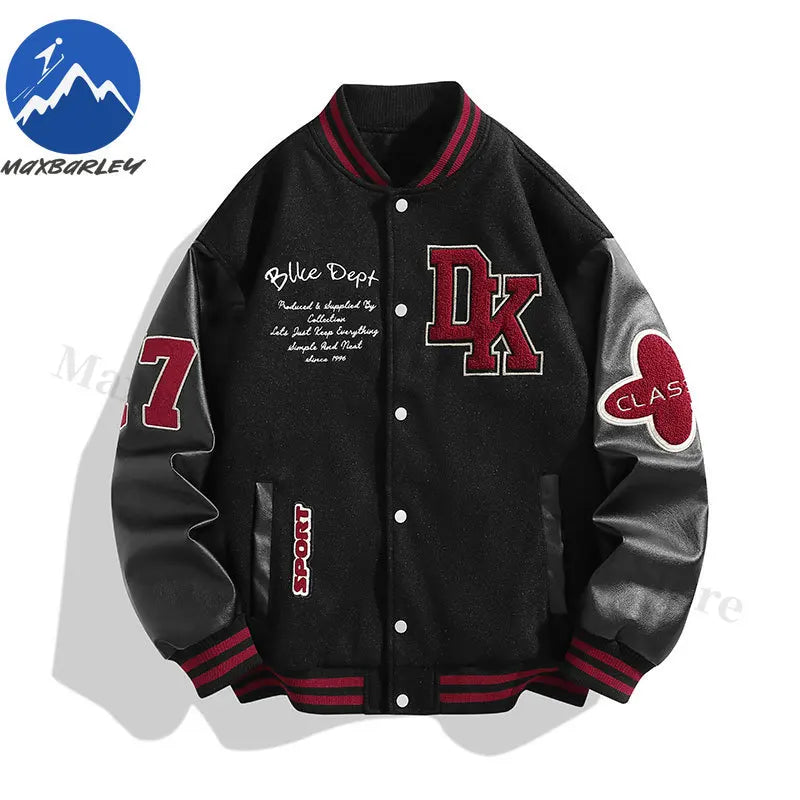 Maxbarley Hip Hop veste de Baseball américaine hommes femmes 2025 automne moto PU cuir Patchwork vestes rue coupe-vent manteau