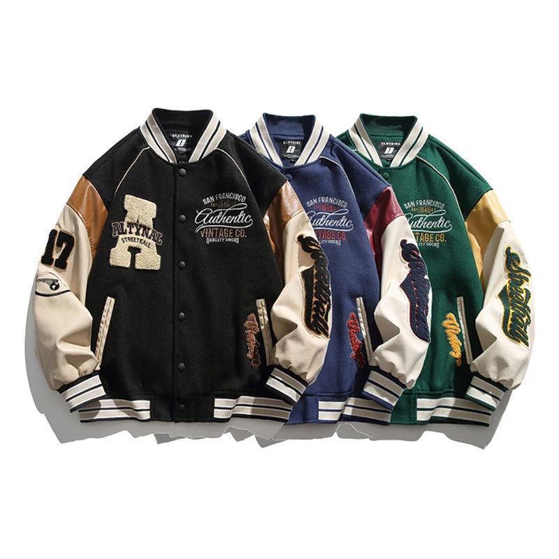 Veste de baseball brodée anti-vent pour hommes, manteau décontracté, vêtements d'extérieur, épissage, uniforme d'automne, 2024