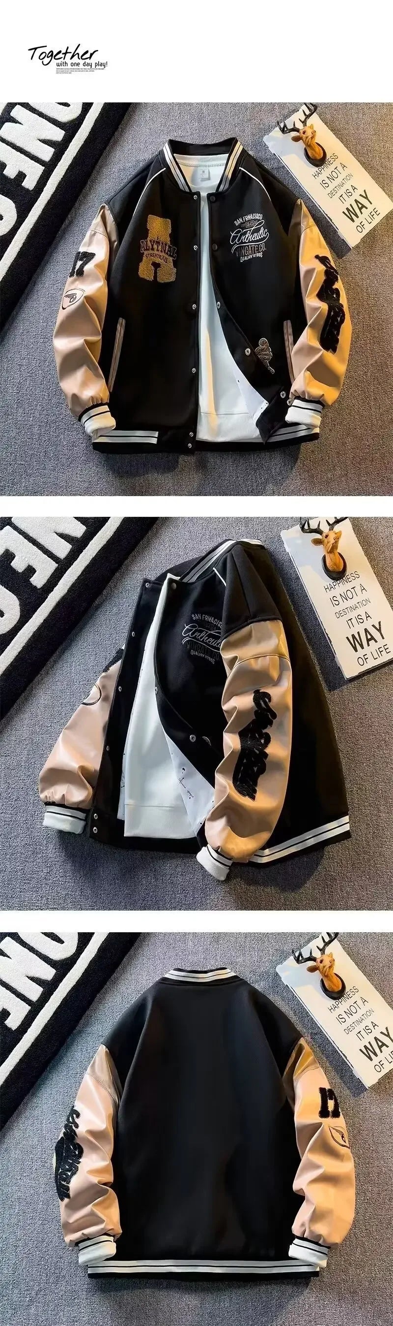 Veste en laine pour hommes, uniforme de Baseball bloqué de couleur, brodé, Vintage coréen, Patchwork, manteau en cuir, vêtements pour hommes, printemps automne
