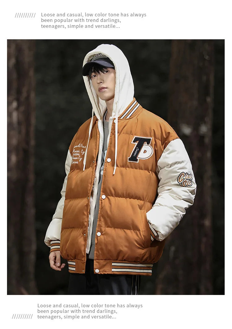2025 nouvelle veste en coton hommes hiver jeunesse épaissi vers le bas manteau à capuche faux deux pièces mode Parka décontractée vêtements d'extérieur chauds grande taille