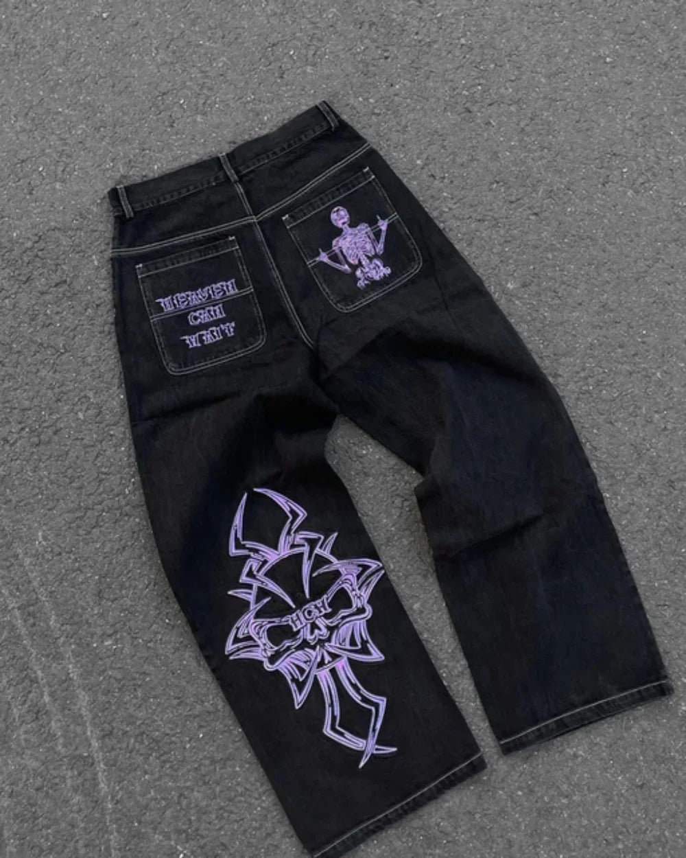 Nouveau Baggy décontracté jambe large Jean hommes rue rétro Hip Hop imprimé Jean tendance mode noir taille haute Jean Y2k hommes vêtements 2023