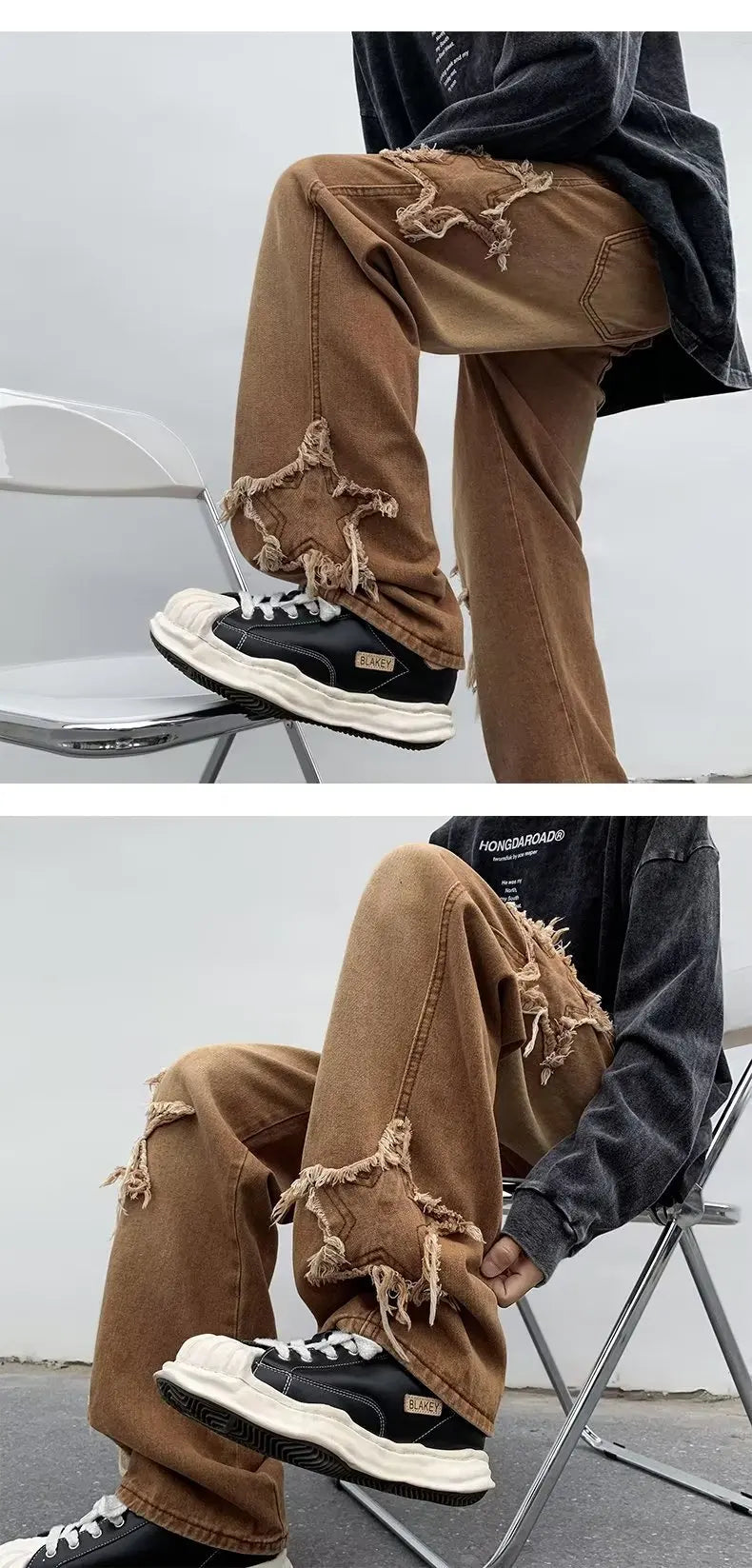2025 nouvelle mode étoiles serviette broderie marron hommes jean Pantalon Y2K vêtements droit Hip Hop coton Pantalon Homme