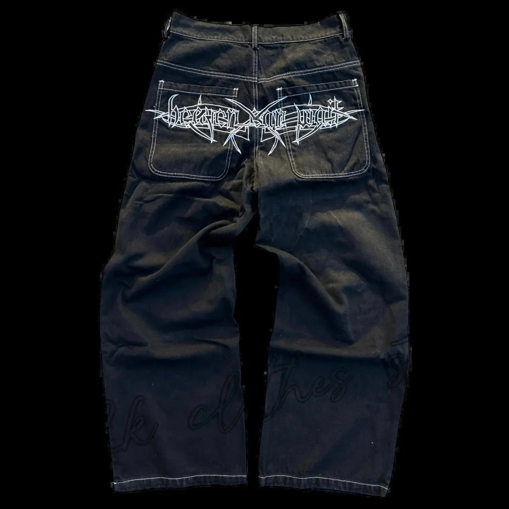 Nouveau Baggy décontracté jambe large Jean hommes rue rétro Hip Hop imprimé Jean tendance mode noir taille haute Jean Y2k hommes vêtements 2023