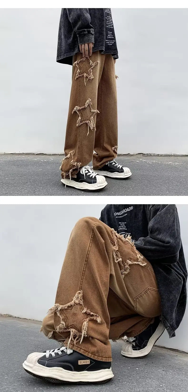 2025 nouvelle mode étoiles serviette broderie marron hommes jean Pantalon Y2K vêtements droit Hip Hop coton Pantalon Homme