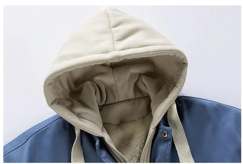 Vestes de Baseball à capuche pour hommes, Streetwear tendance, nouvelle mode polaire chaude d'hiver, faux manteaux deux pièces amples et décontractés 3XL