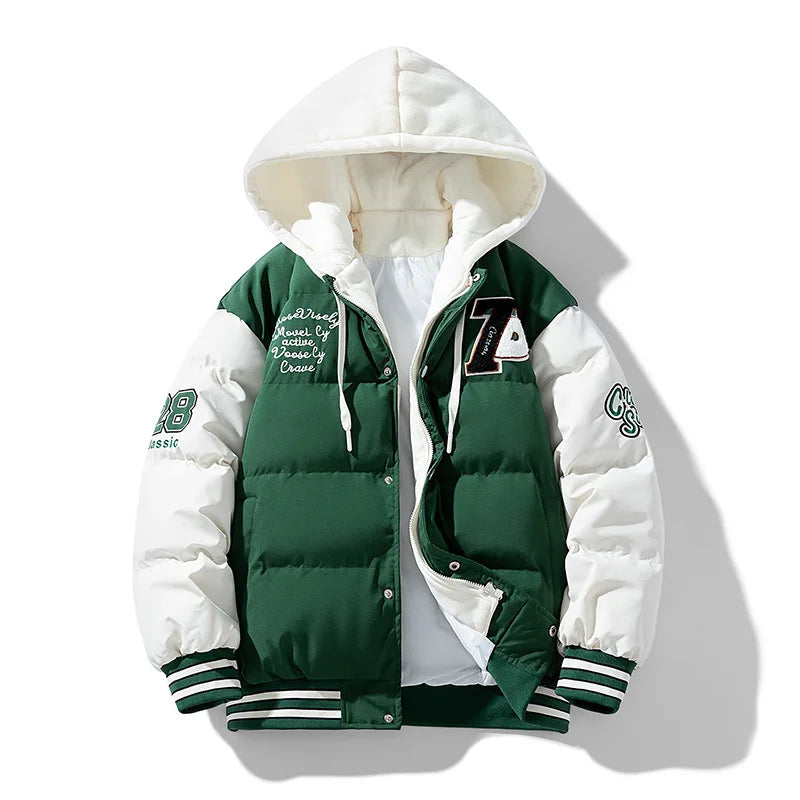 2025 nouvelle veste en coton hommes hiver jeunesse épaissi vers le bas manteau à capuche faux deux pièces mode Parka décontractée vêtements d'extérieur chauds grande taille