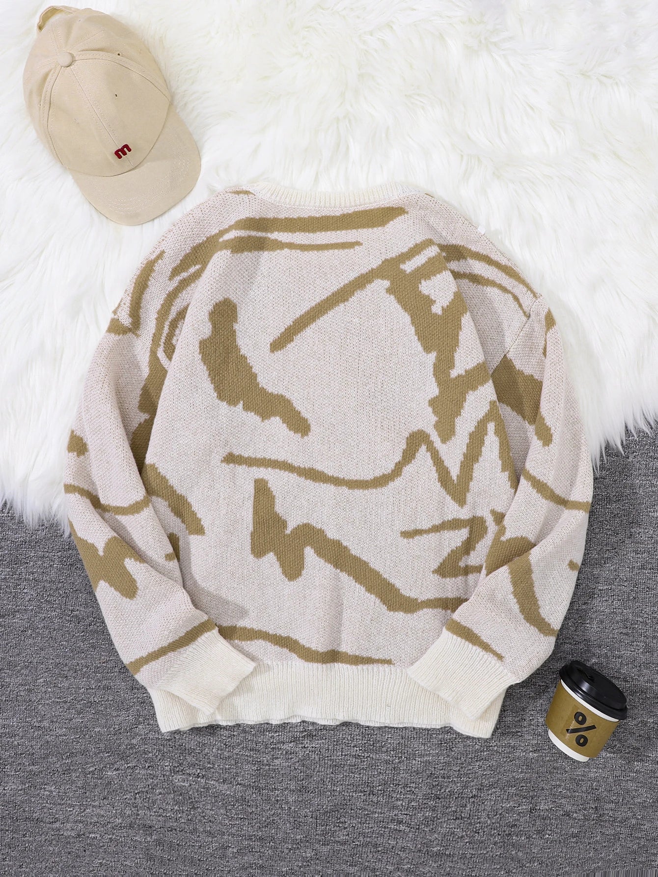 Nouveau populaire printemps automne Graffiti Jacquard motif pull pull décontracté col rond contraste couleur tricoté hommes pull