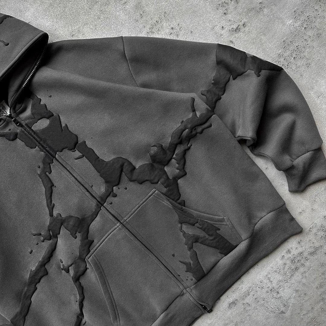 2025 transfrontalier européen et américain automne et hiver nouveau sweat à capuche imprimé mousse Vintage épaissi ensemble ample pour hommes en Stock